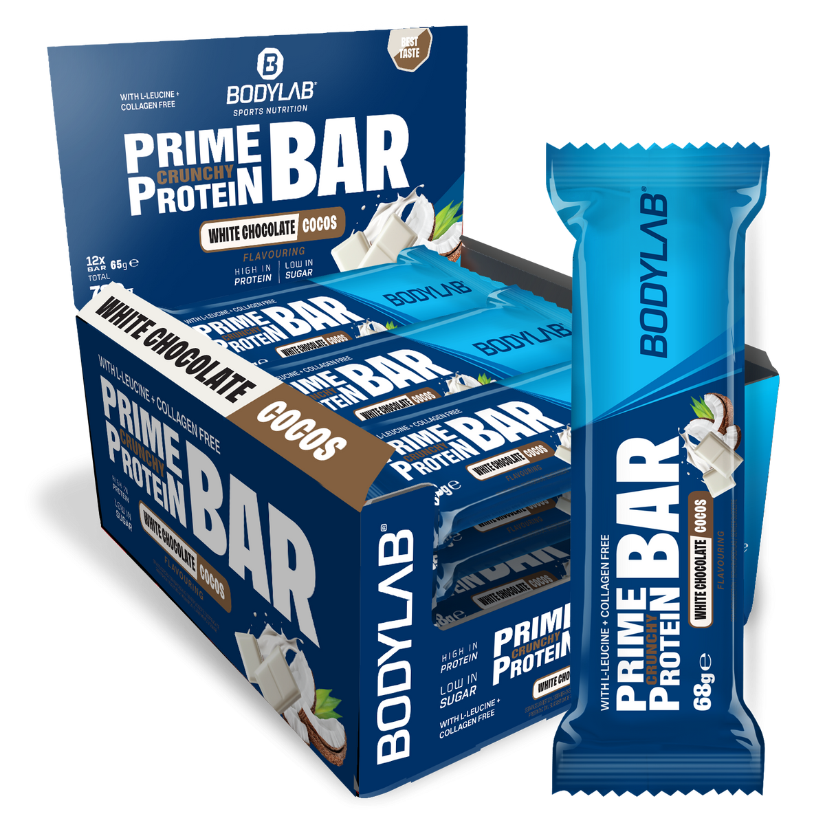 Prime Crunchy Protein Bar - 3g Leucin (12x65g) White Chocolate & Coconut