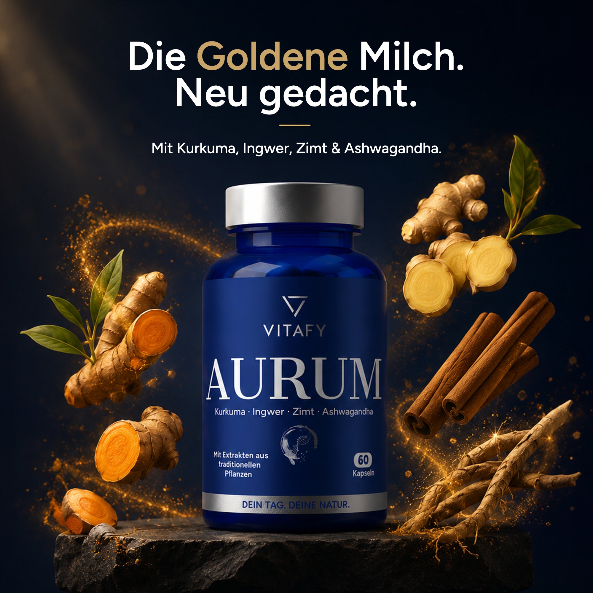AURUM - Goldene Mischung mit Kurkuma, Ingwer, Zimt & Ashwagandha (60 Kapseln)