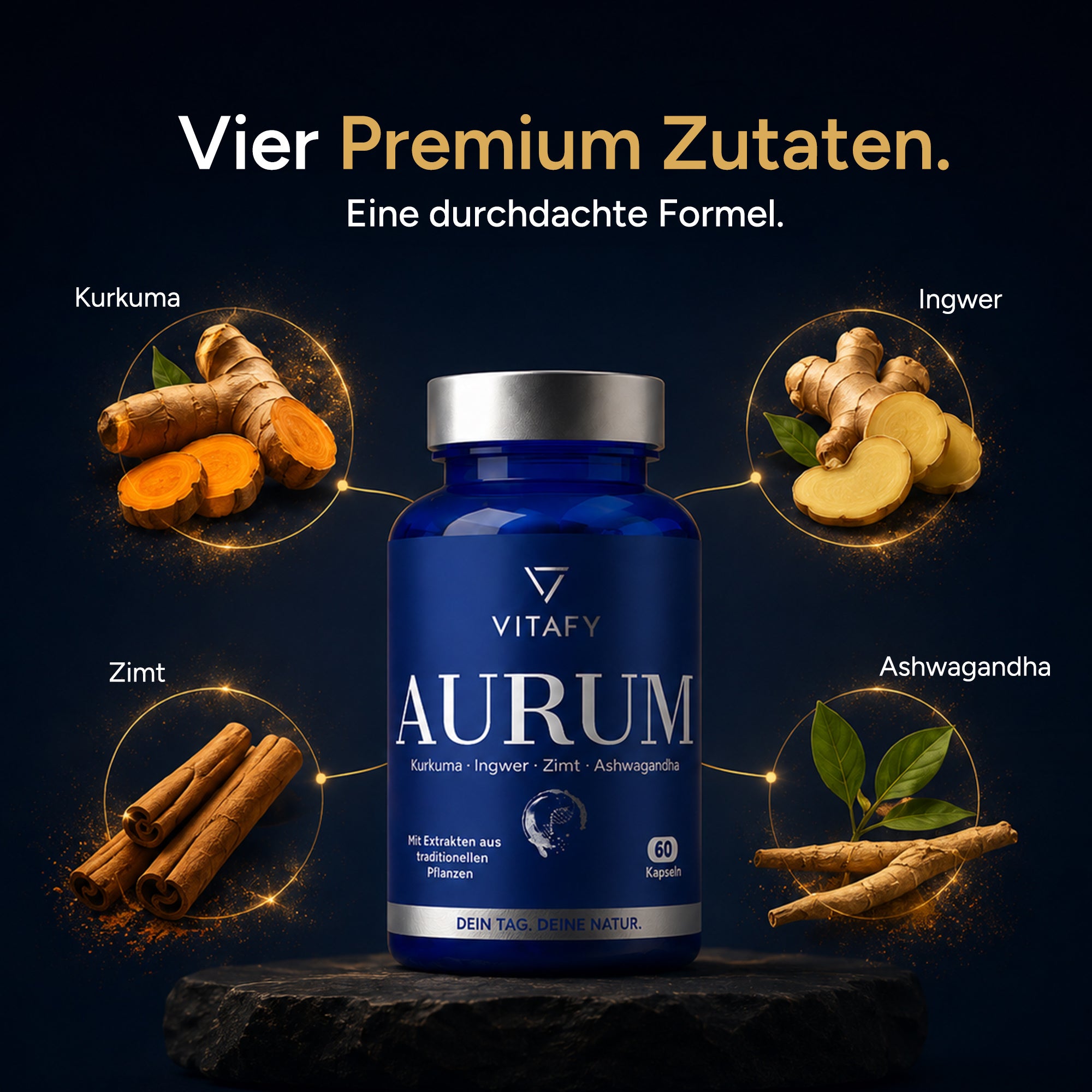 AURUM - Goldene Mischung mit Kurkuma, Ingwer, Zimt & Ashwagandha (60 Kapseln)
