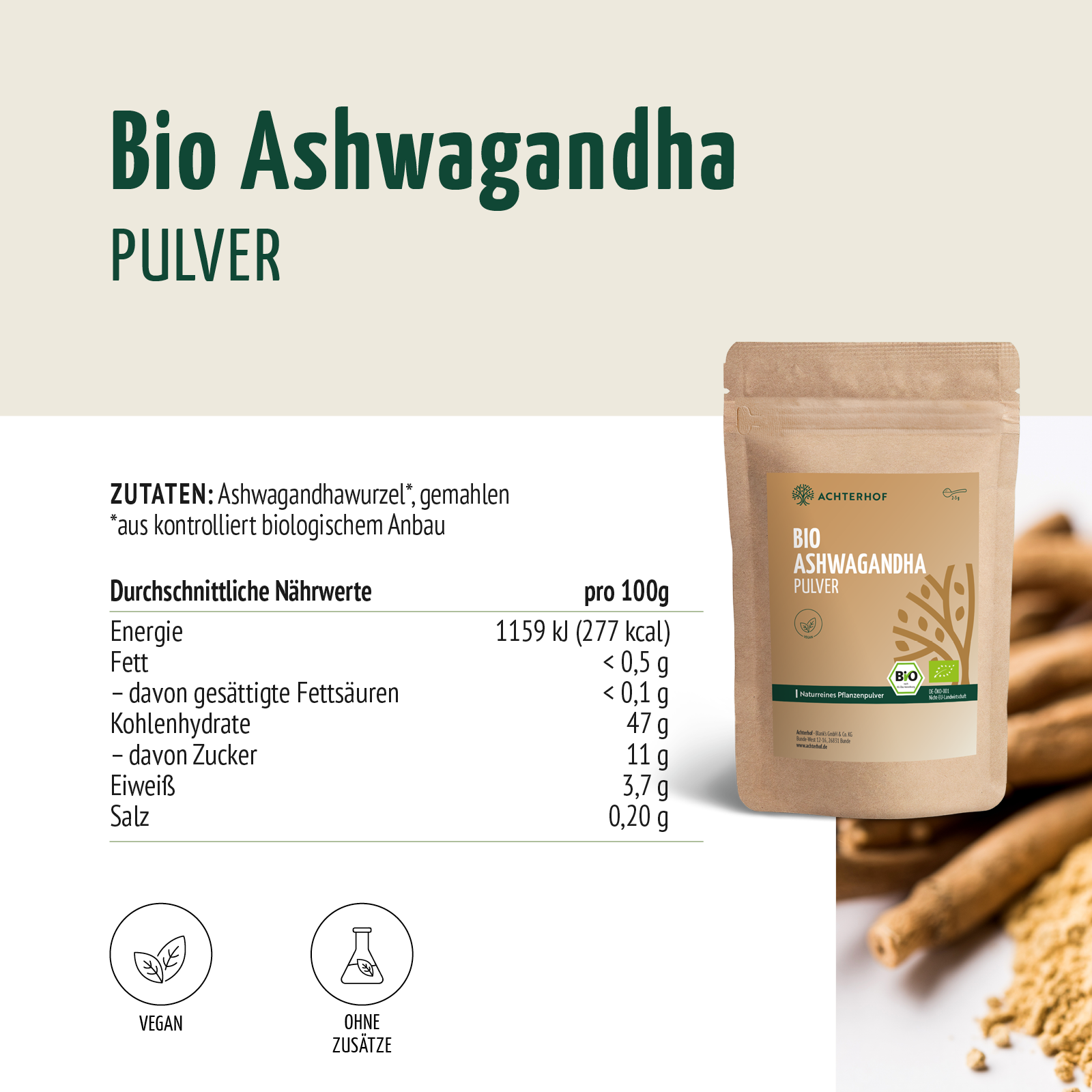 Ashwagandha Pulver Bio (250g)