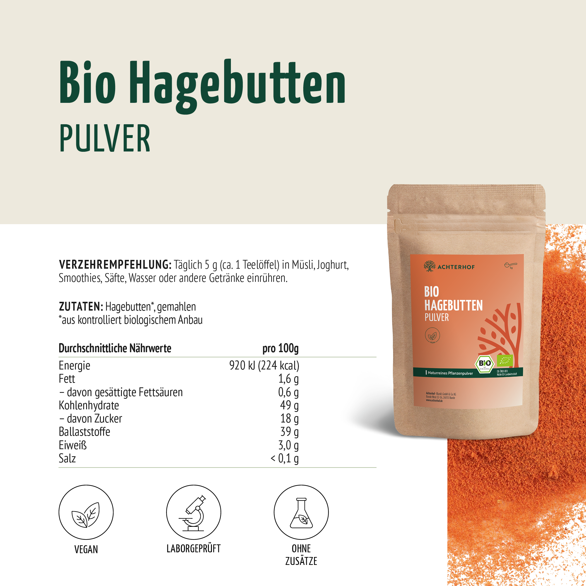 Hagebuttenpulver Bio (500g)
