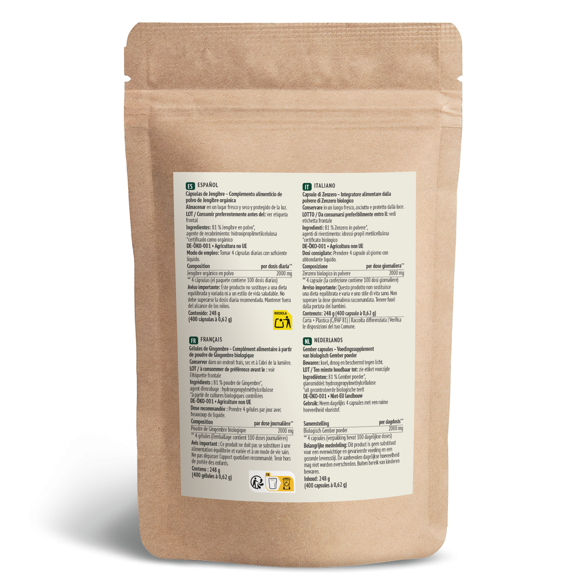 Ingwer Kapseln Bio Nachfüllpack (400 Kapseln)