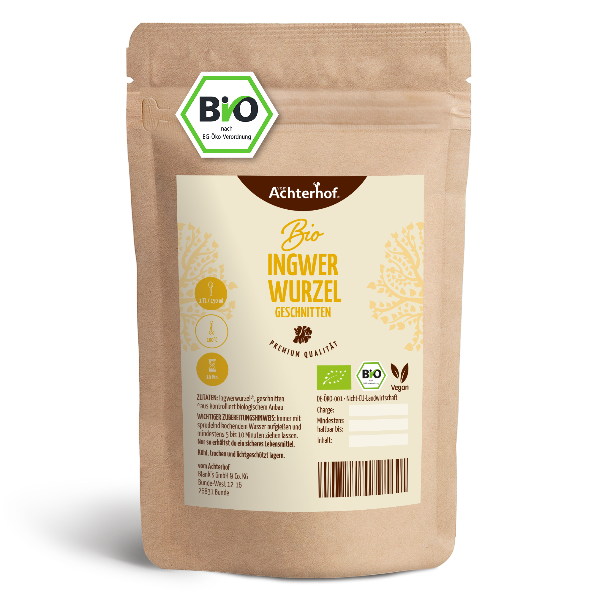 Ingwerwurzel geschnitten Bio (250g)