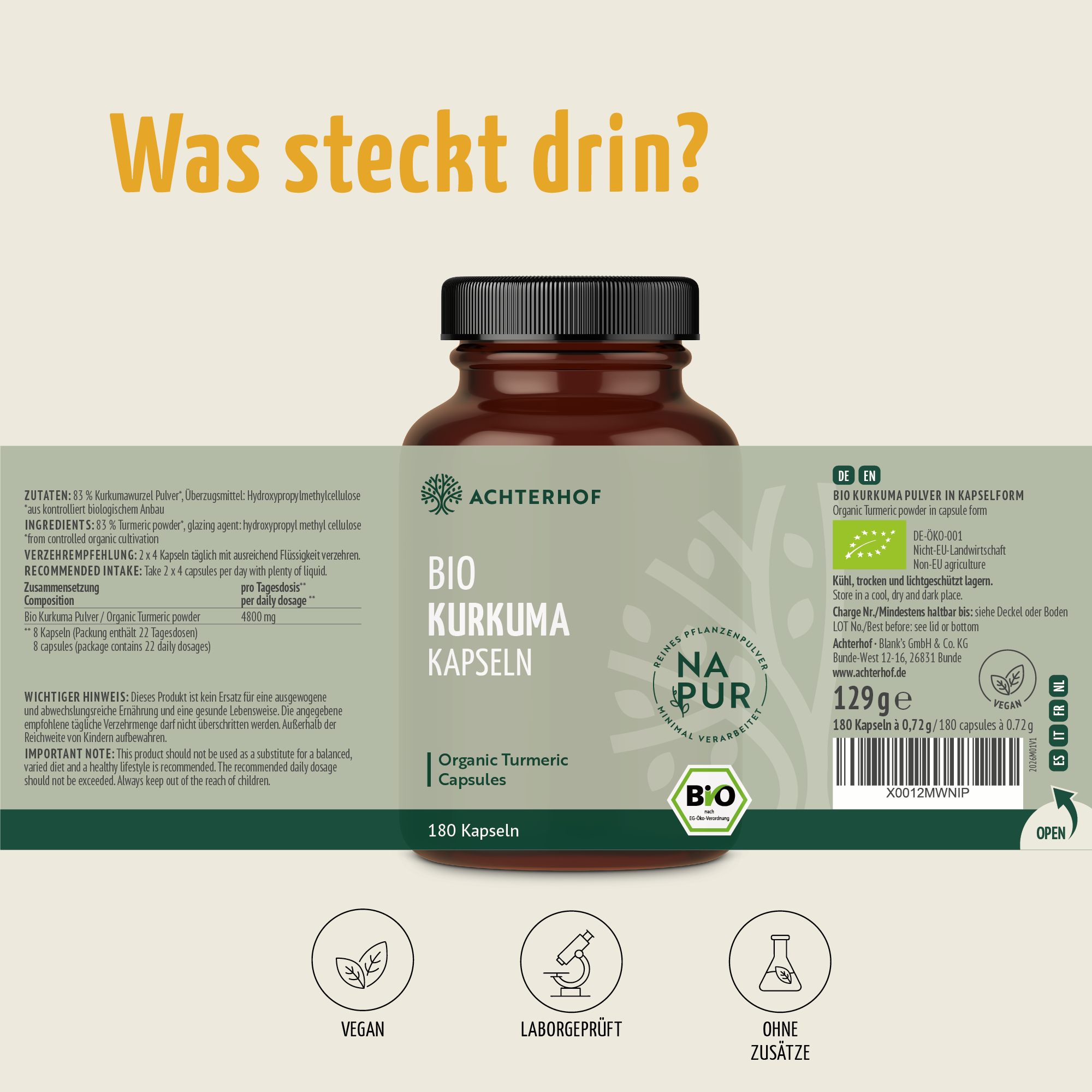 Kurkuma Kapseln Bio (180 Kapseln)