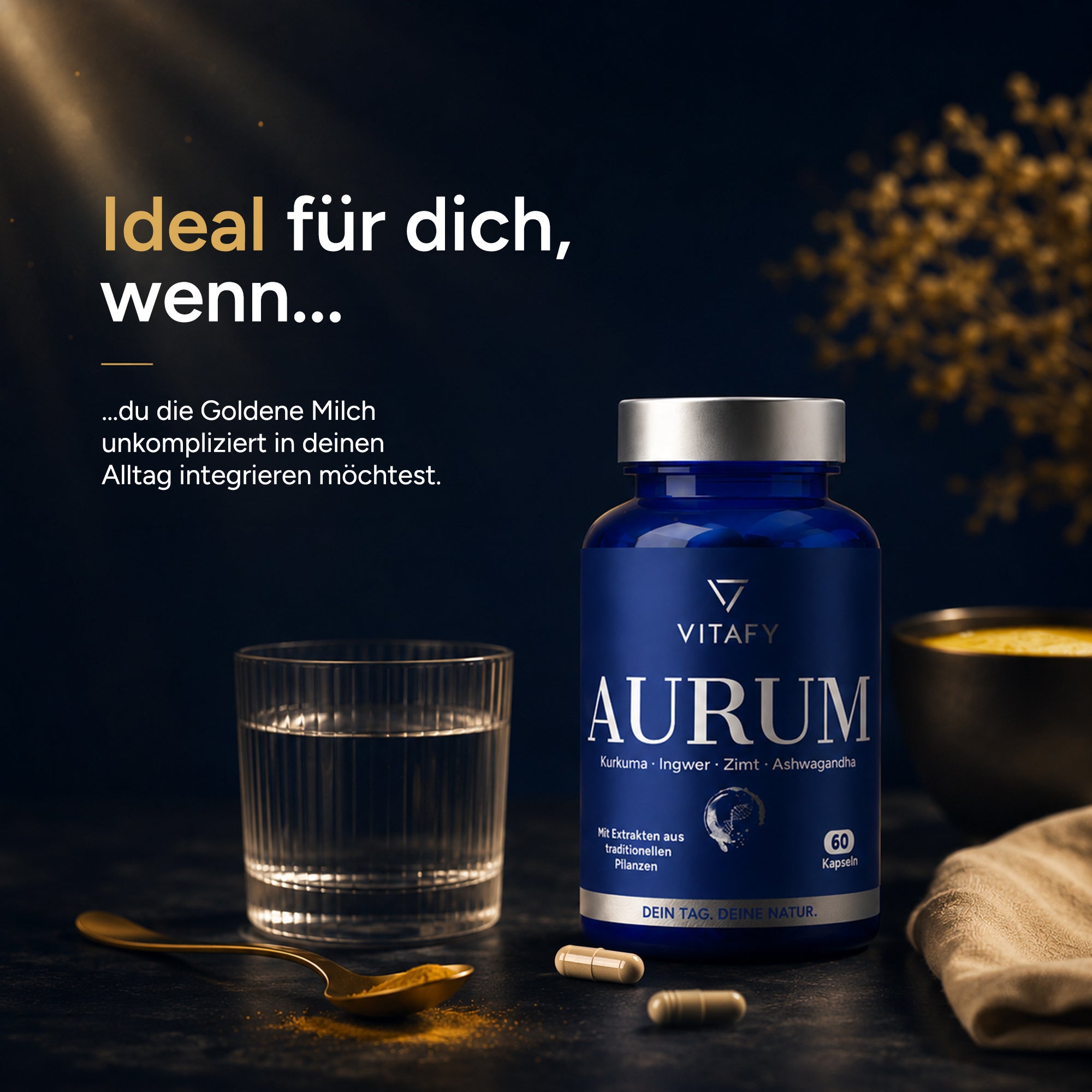 AURUM - Goldene Mischung mit Kurkuma, Ingwer, Zimt & Ashwagandha (60 Kapseln)