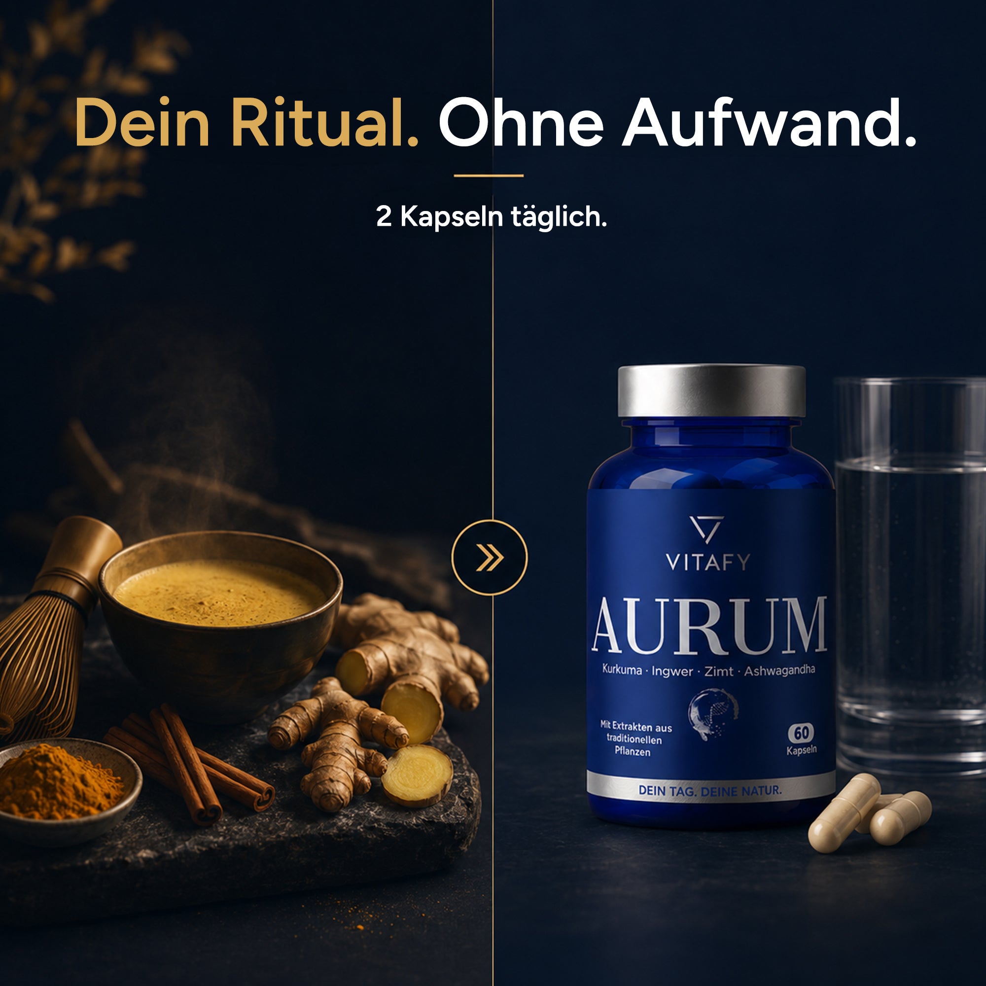 AURUM - Goldene Mischung mit Kurkuma, Ingwer, Zimt & Ashwagandha (60 Kapseln)