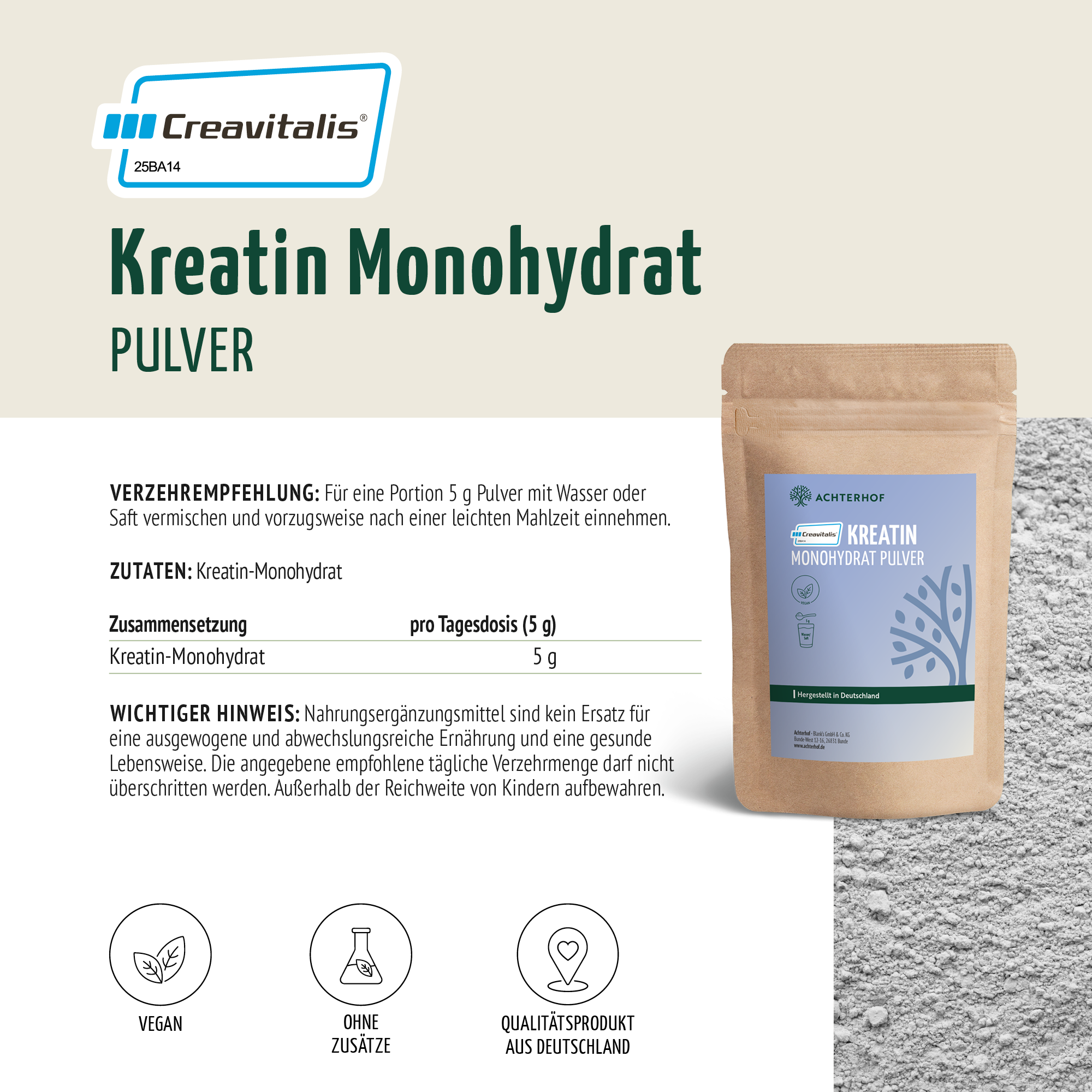 Creavitalis® Kreatin Monohydrat Pulver (500g)