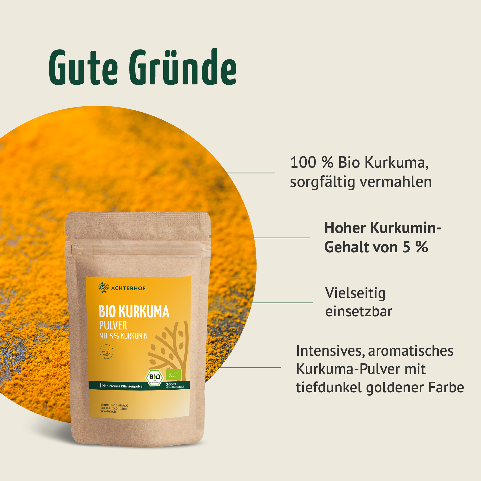 Bio Kurkuma Pulver 5% Curcumin (500g)