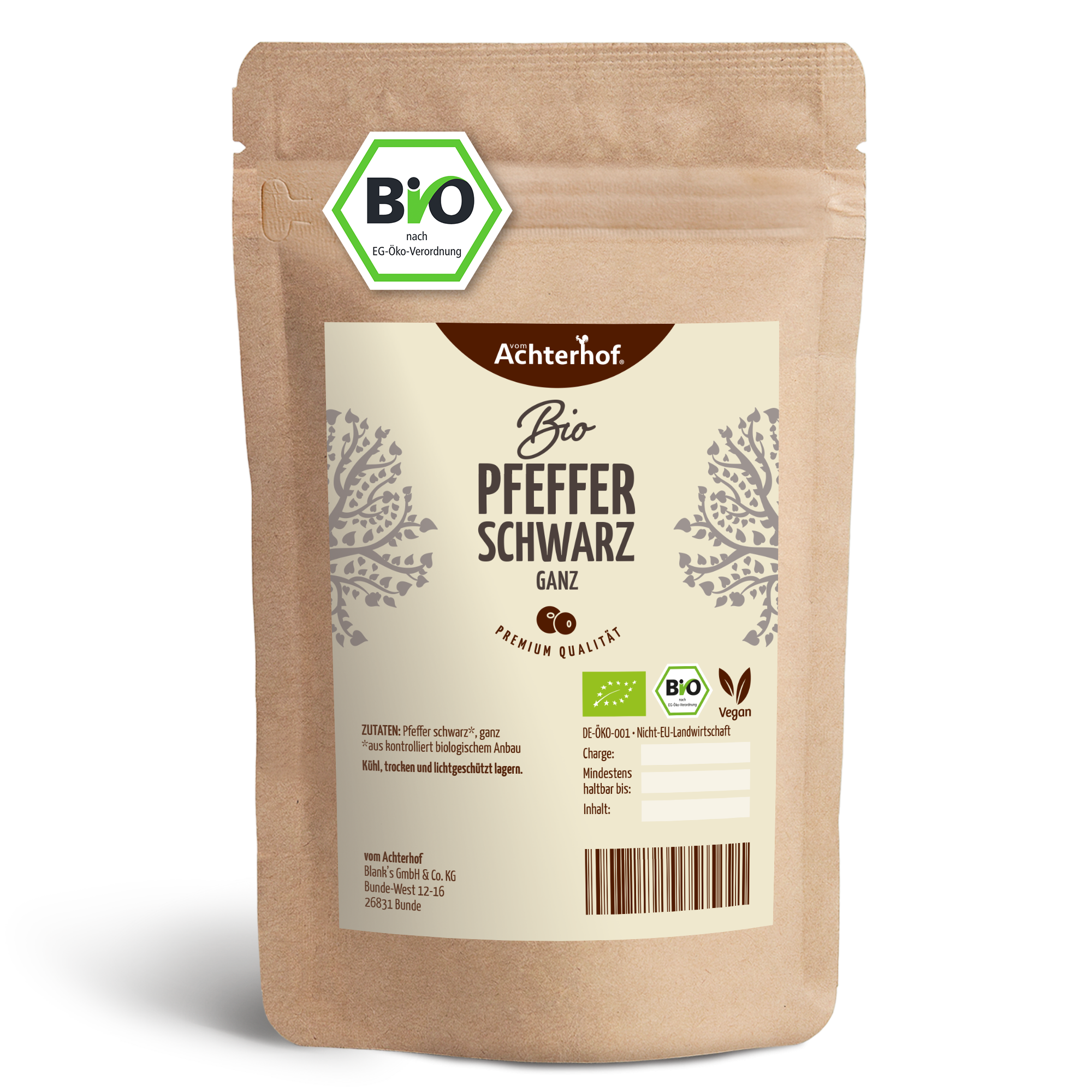 Pfeffer schwarz ganz Bio (500g)